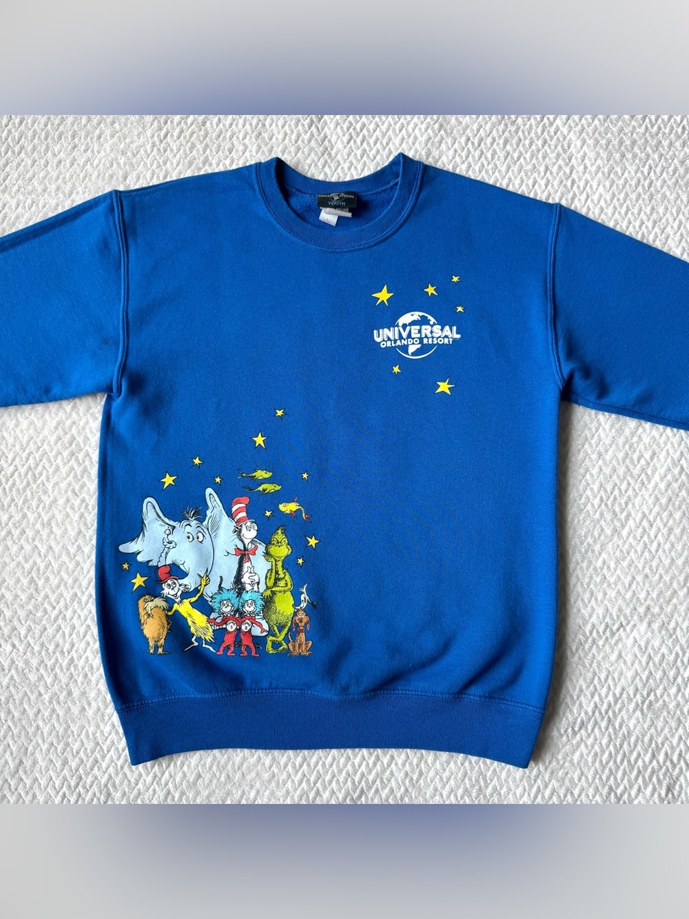 Universal Studios Orlando Dr. Seuss Crewneck Sweatshirt Youth L Blue Fleece